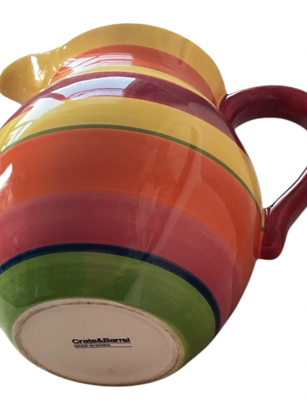 Crate&Barrel Striped Ceramic Pitcher in Red, Orange & Yellow